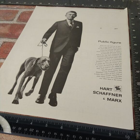 1961 Hart Schaffner & Marx Suit Man Walking Dog "Public Figure" Vtg B&W PRINT AD - Picture 8 of 10